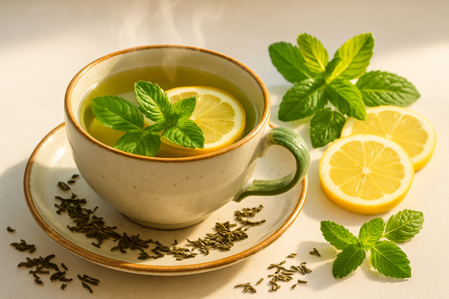 crear taza de te con menta te verde y limon 