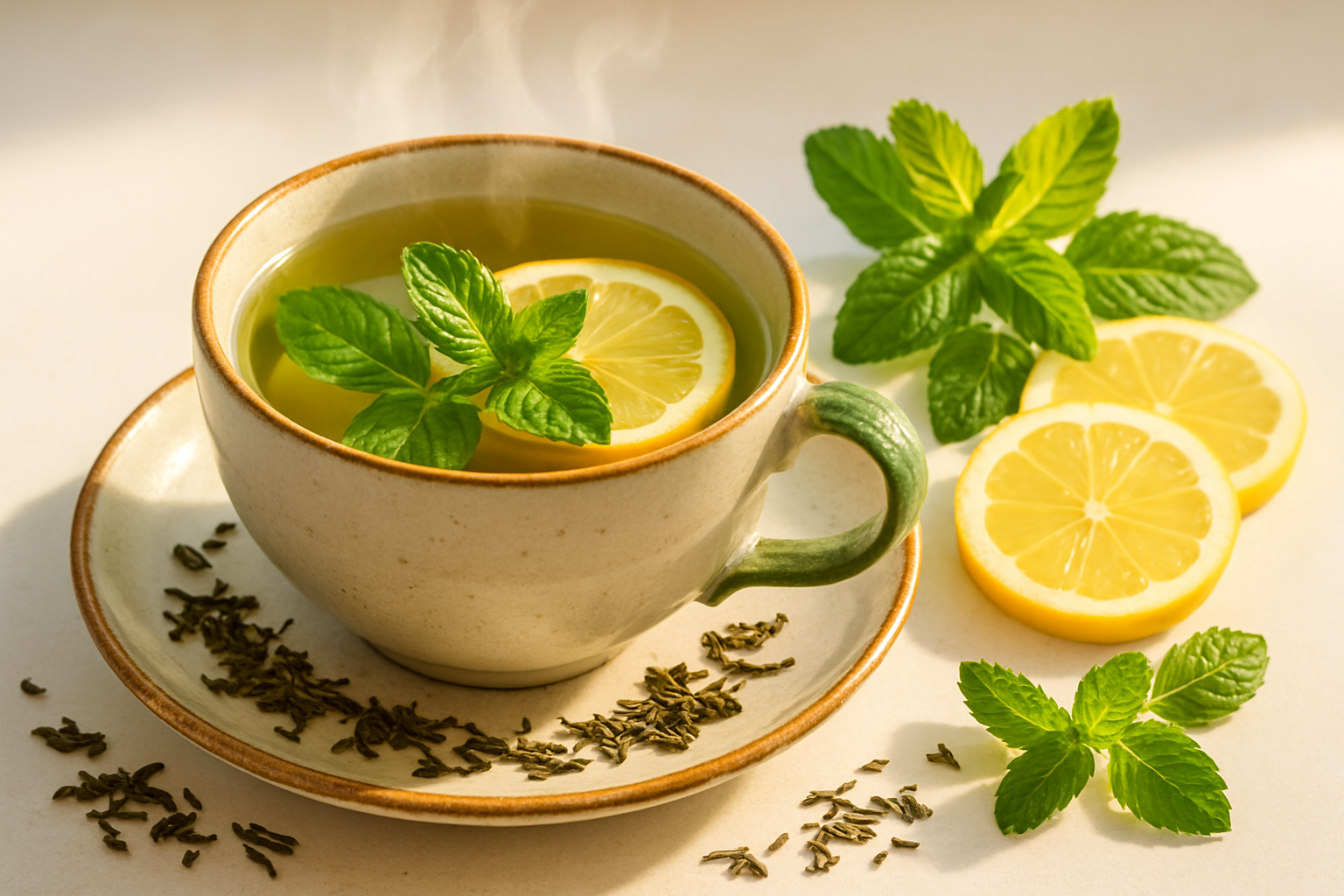 crear taza de te con menta te verde y limon 